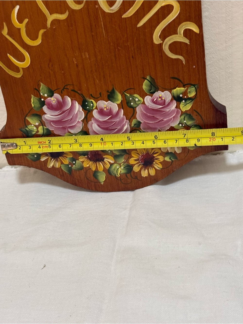Welcome Hand-Painted Wood Wall Sign - Floral Pink and Yellow - Picture 7 of 9